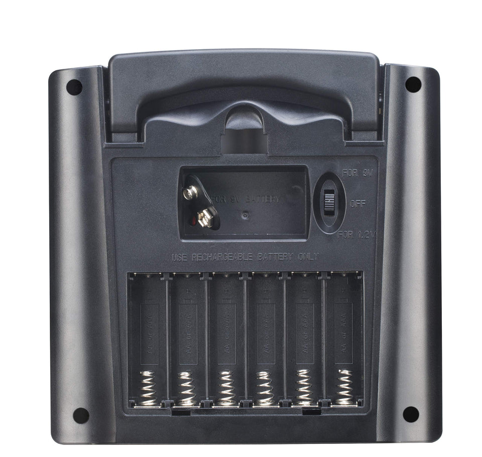 Sunway Solar battery charger front view for portable AA/AAA charging.