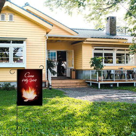 Sunwer Pentecost banner for outdoor use with double-sided readability from any direction.