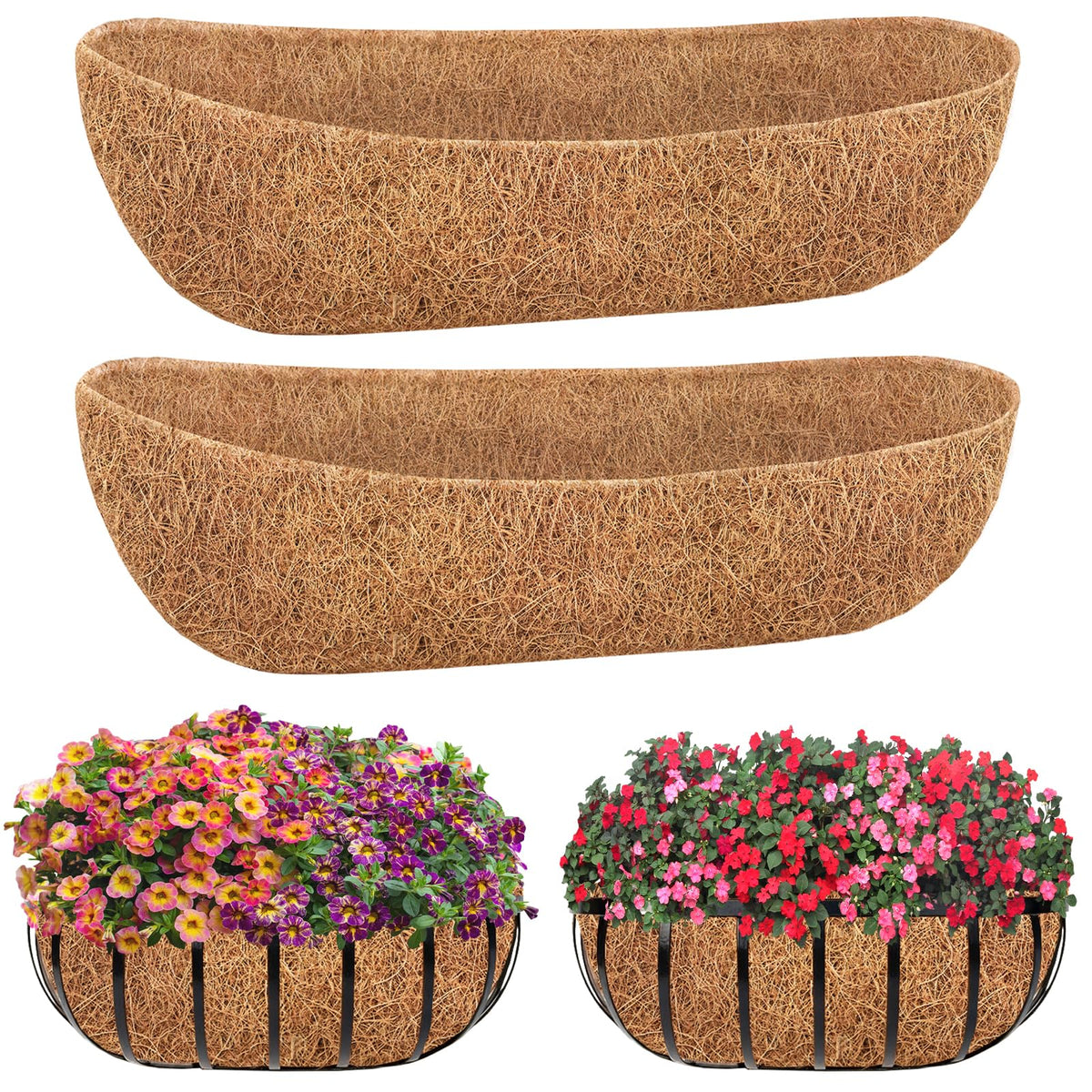 Sunwinx coconut liner in long trough form for window boxes and soil containment