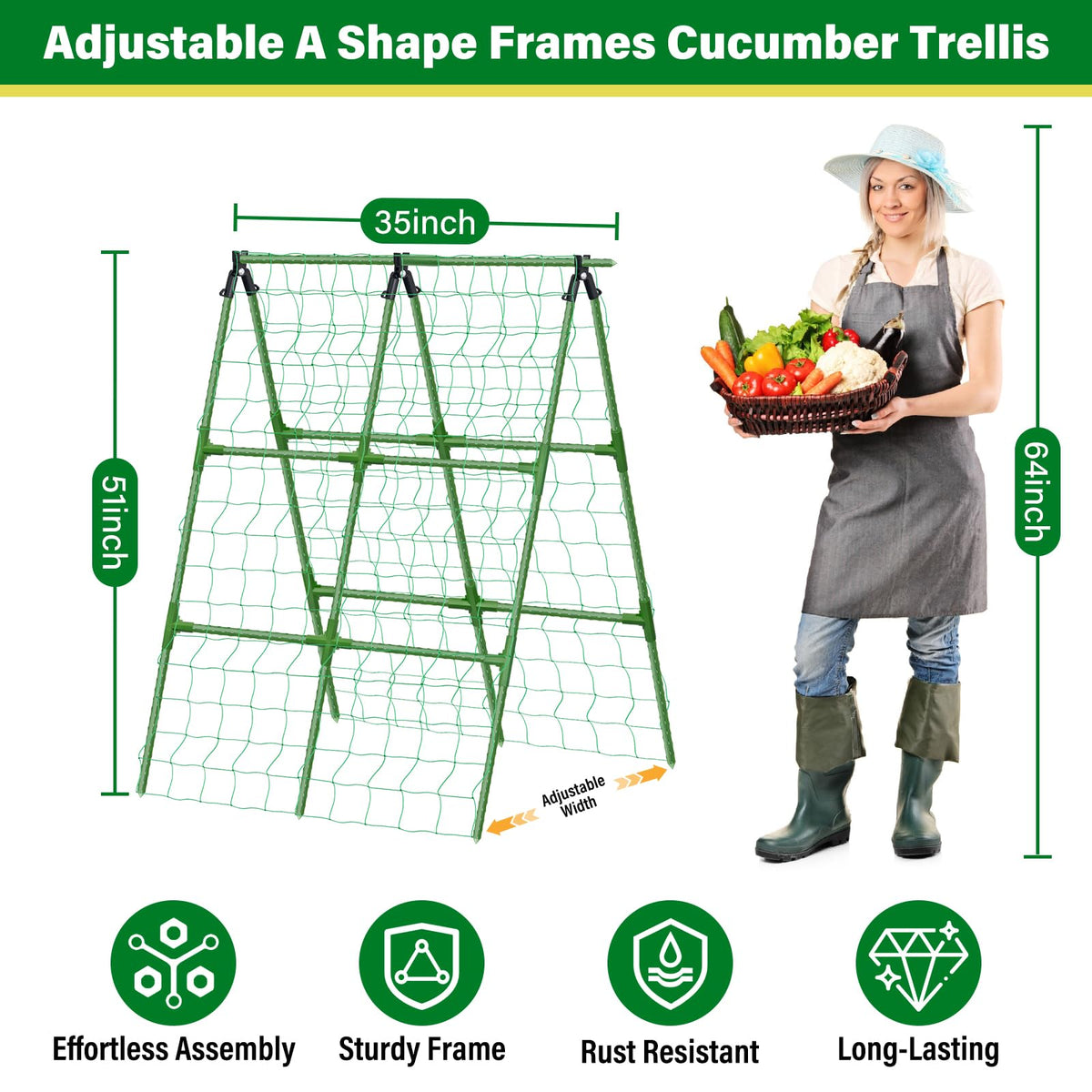 Sunwinx adjustable A-frame trellis showcasing adjustable width for various plants.