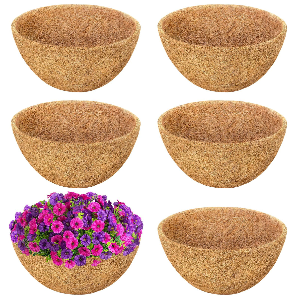 Sunwinx round coconut liner 14in fits hanging baskets for easy, ready-to-use decor.