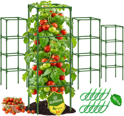 Sunwinx square tomato cage 60-inch provides sturdy outdoor support for tall tomato plants.