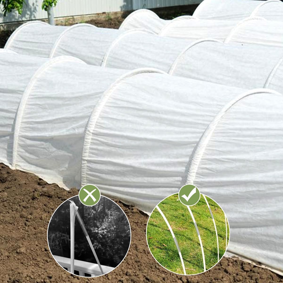 Sunwuk clips secure row covers to hoops for a neat finish.