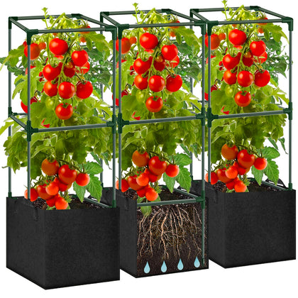 SUNXIZ 47-inch tomato cage trellis supports tall vines for tomatoes.