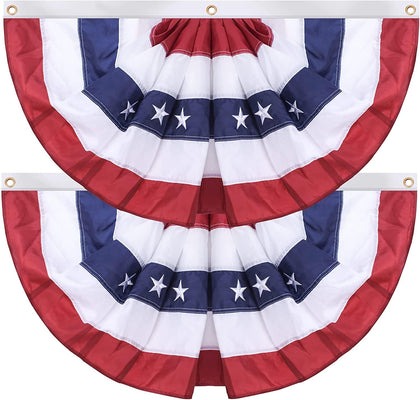 SUNYAO American flag bunting pleated fan on front porch enhances curb appeal.