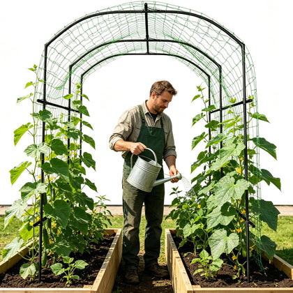 SUNYRISY garden arch trellis front view showing an elegant entry for climbing plants.