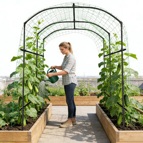 SUNYRISY garden arch trellis side view highlighting sturdy steel frame and finish.