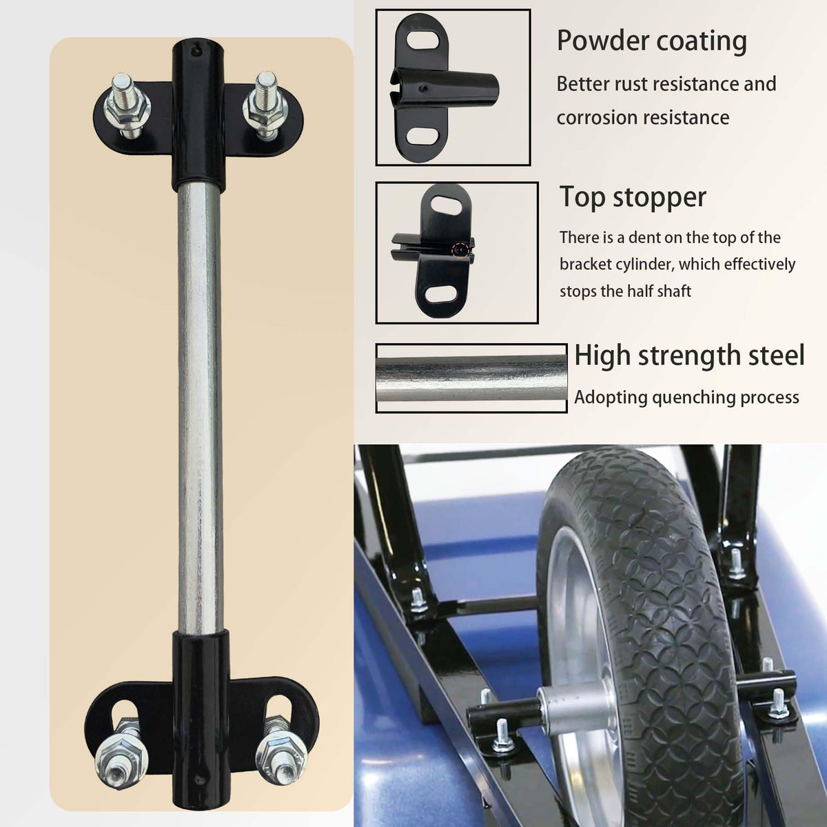 SUONE top stoppers on the axle bracket ensure smooth operation and alignment