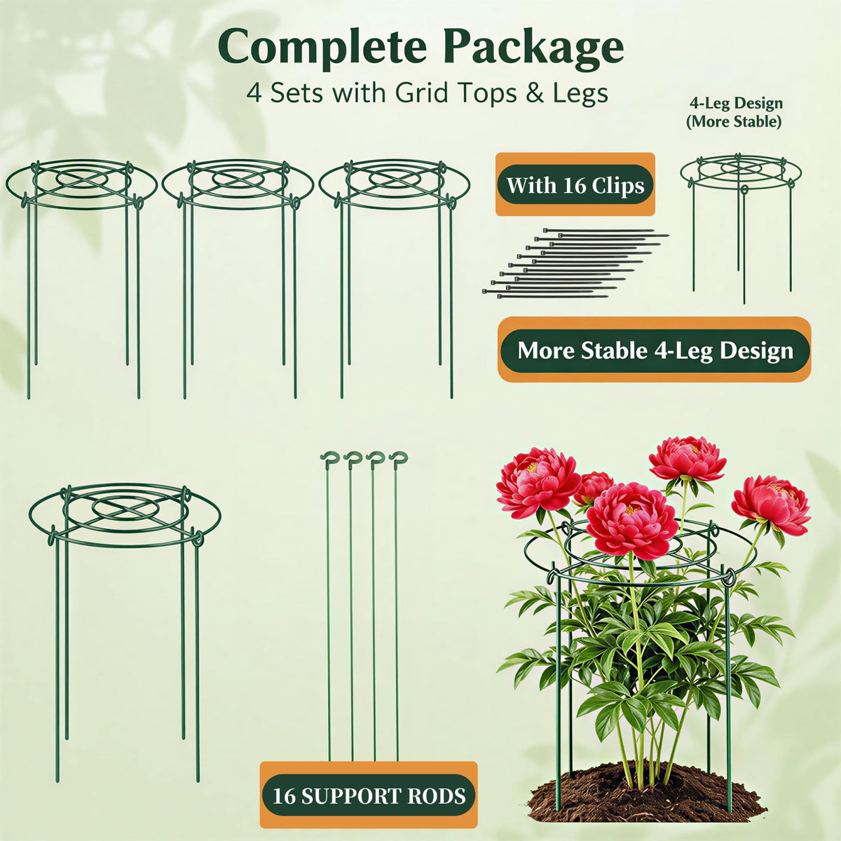 SUOWEEI peony cages in use to withstand light wind and protect blooms