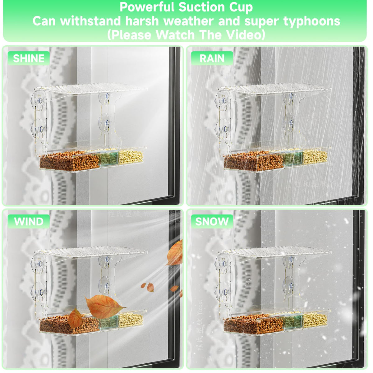 SuoXing Window Bird Feeder adjustable height to fit your window setup.