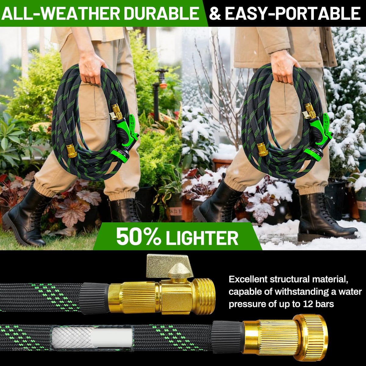 SUPCLUB 10-pattern spray nozzle enables versatile watering options.