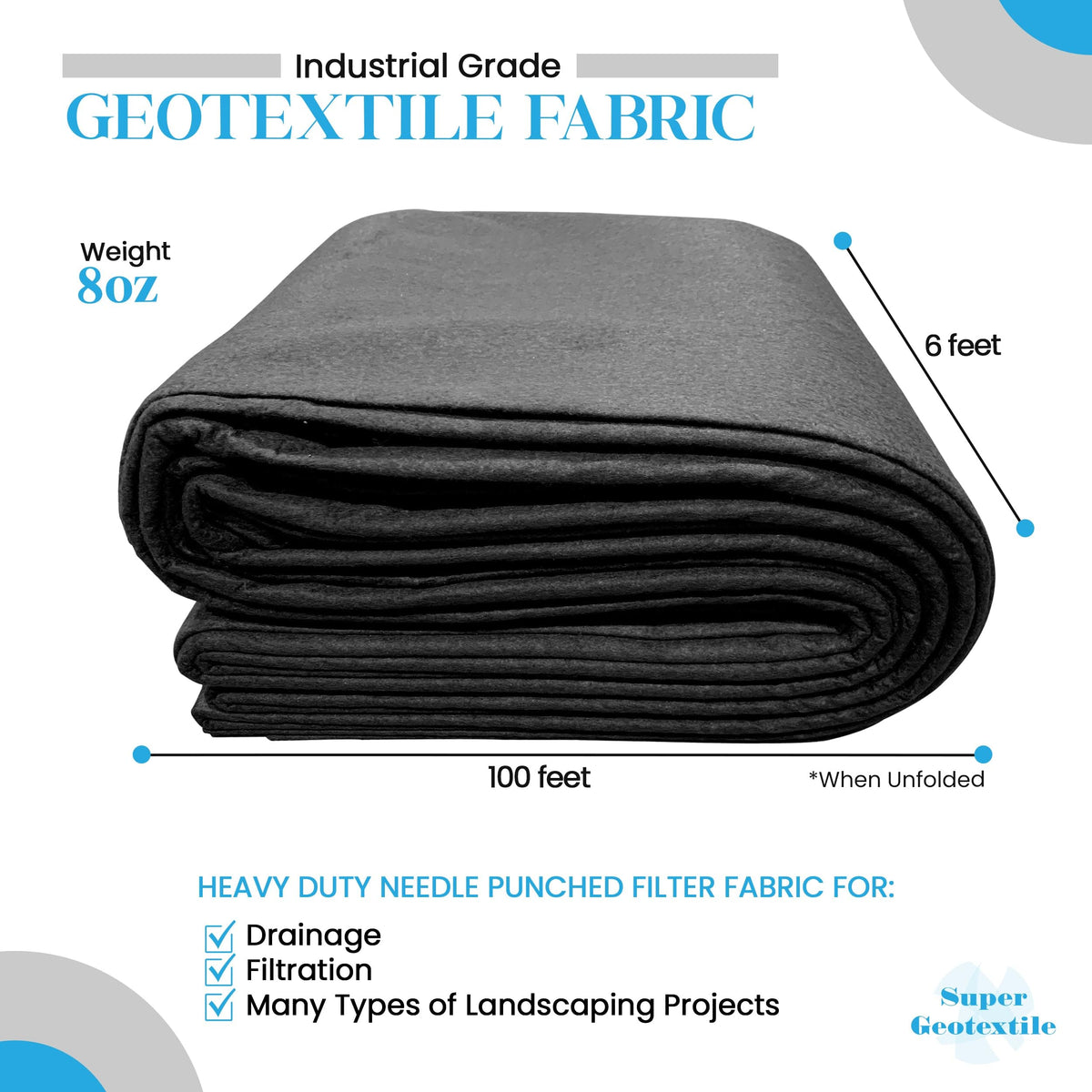 Super Geotextile 8 oz supports on-site drainage with reliable filtration and separation.