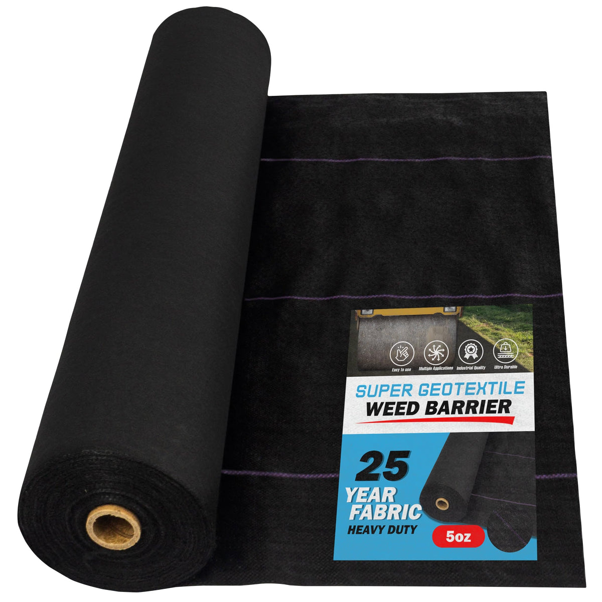 Super Geotextile Professional 5oz weed barrier fabric with dense weave deters weeds and preserves soil.