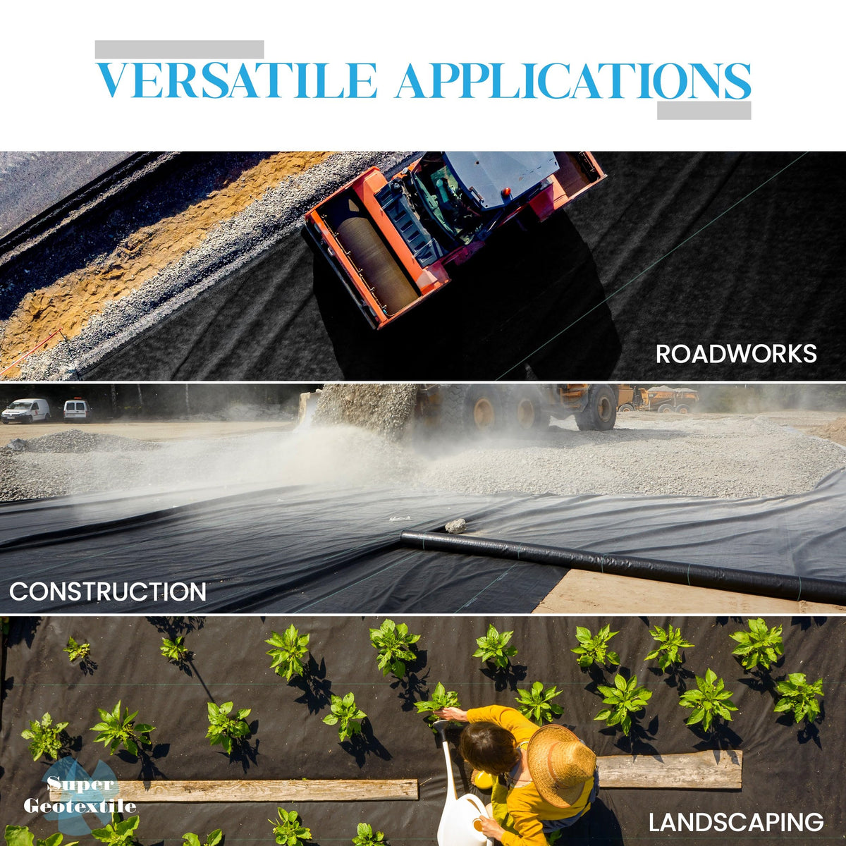 Close-up of Super Geotextile rolled out on ground for stability