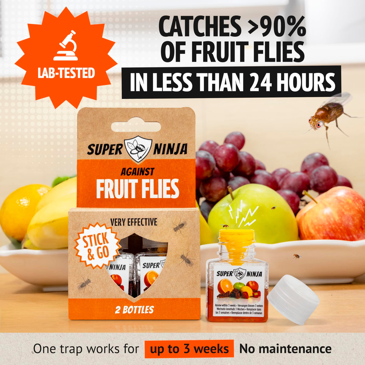 Super Ninja double pest protection for indoors with 10 plant traps and 2 fruit fly traps.