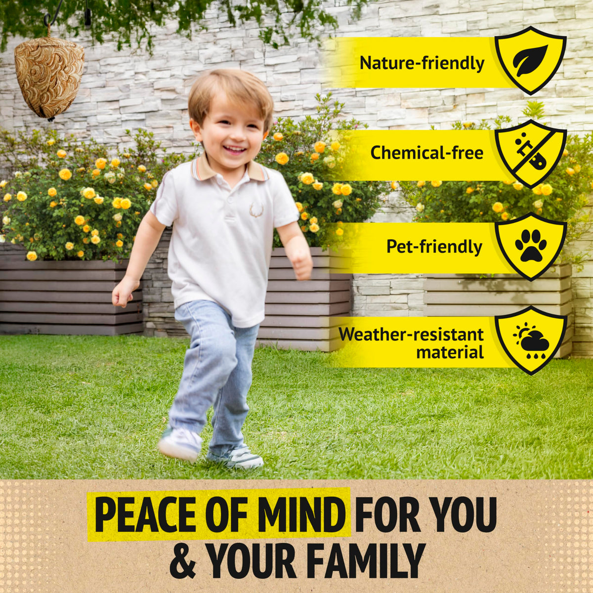 Super Ninja Fake Wasp Nest easy to install by hanging in target areas.