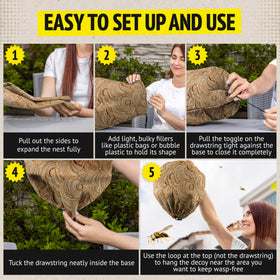 Super Ninja Fake Wasp Nest deters wasps in gardens and porches without chemicals.