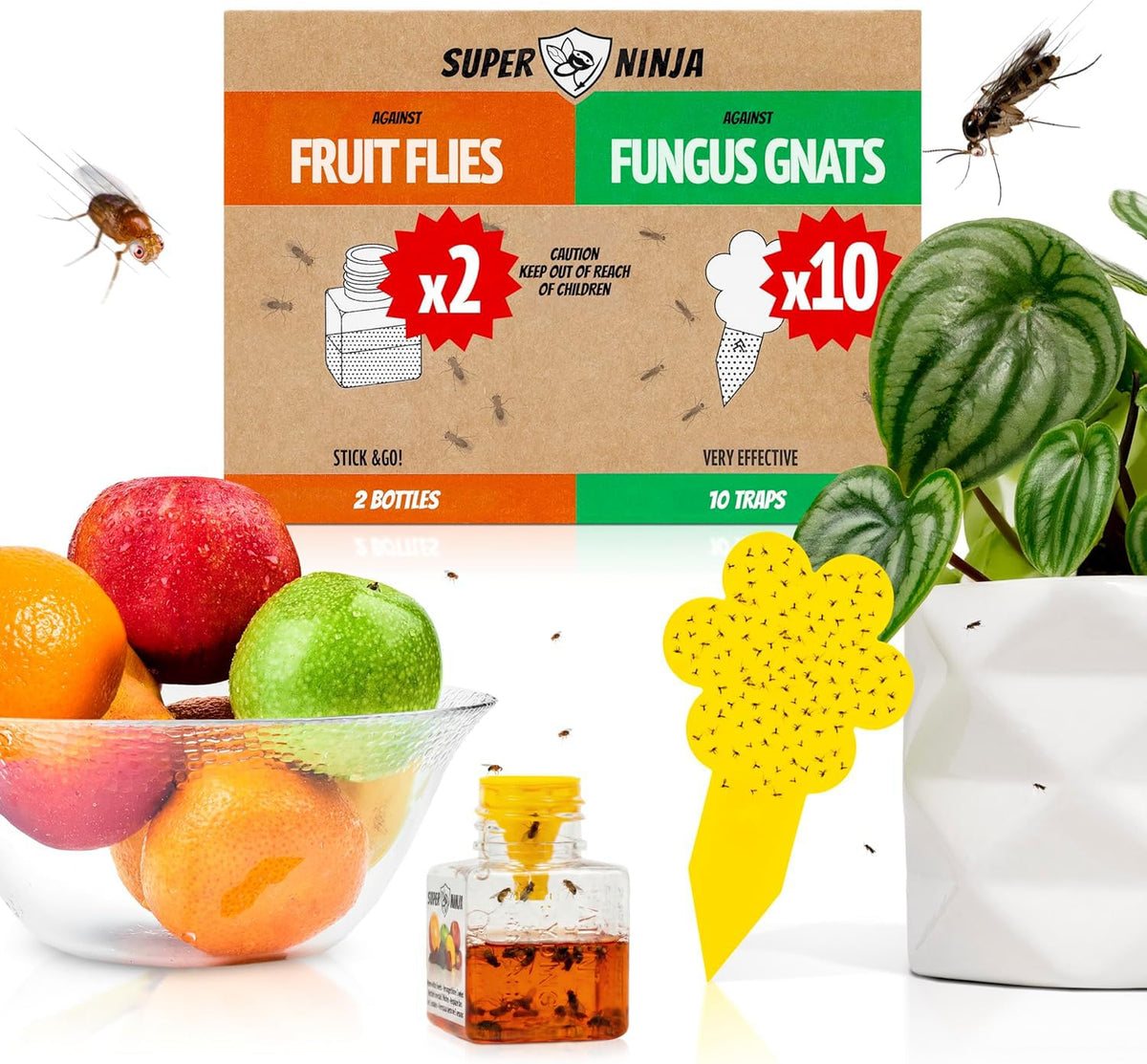 Super Ninja gnat traps with yellow sticky fronts protect plants by attracting and capturing pests.