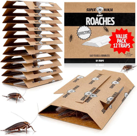 Super Ninja Roach Traps Indoor 12-Pack in package for fast, mess-free placement.