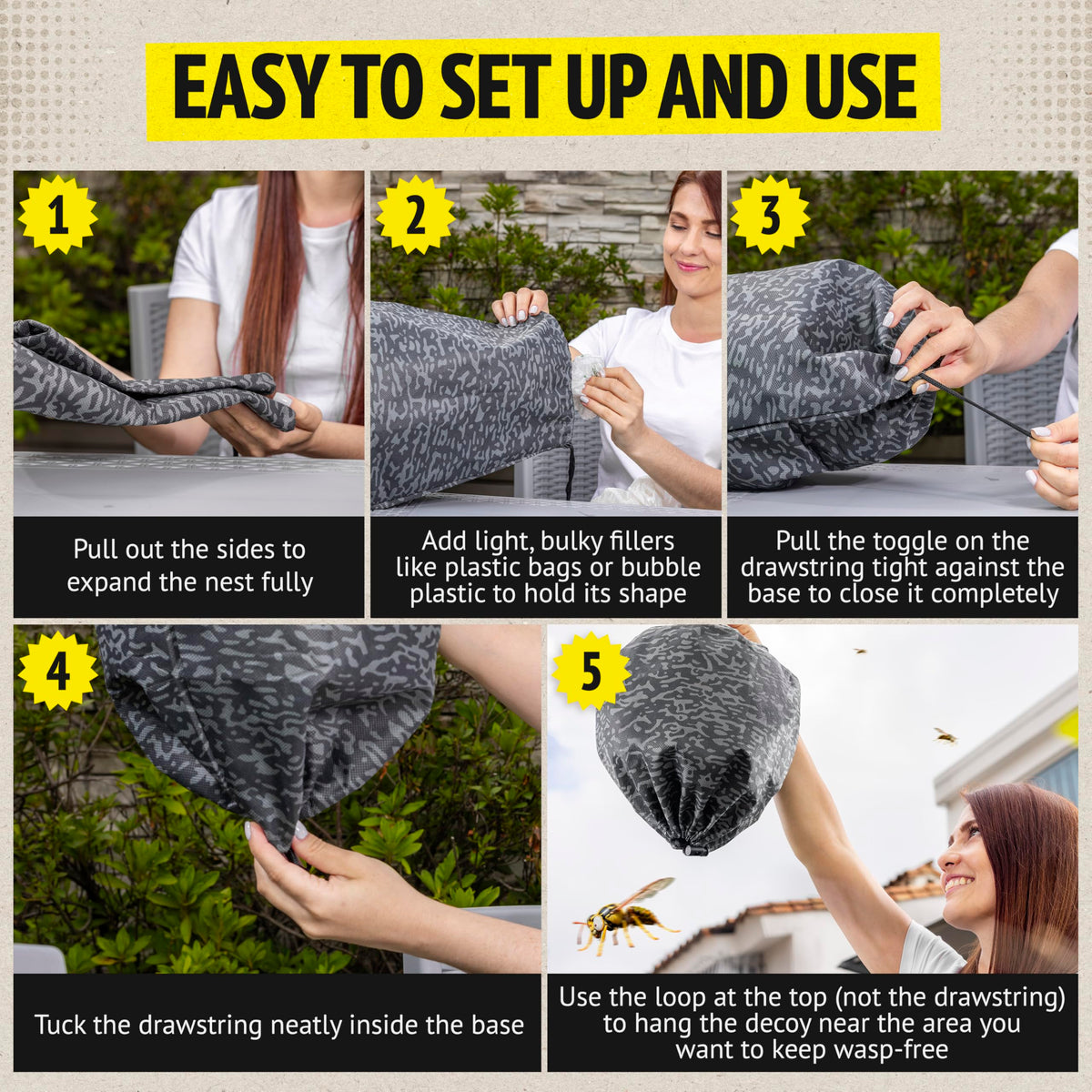 Super Ninja wasp nest 2-pack waterproof design withstands rain and sun.