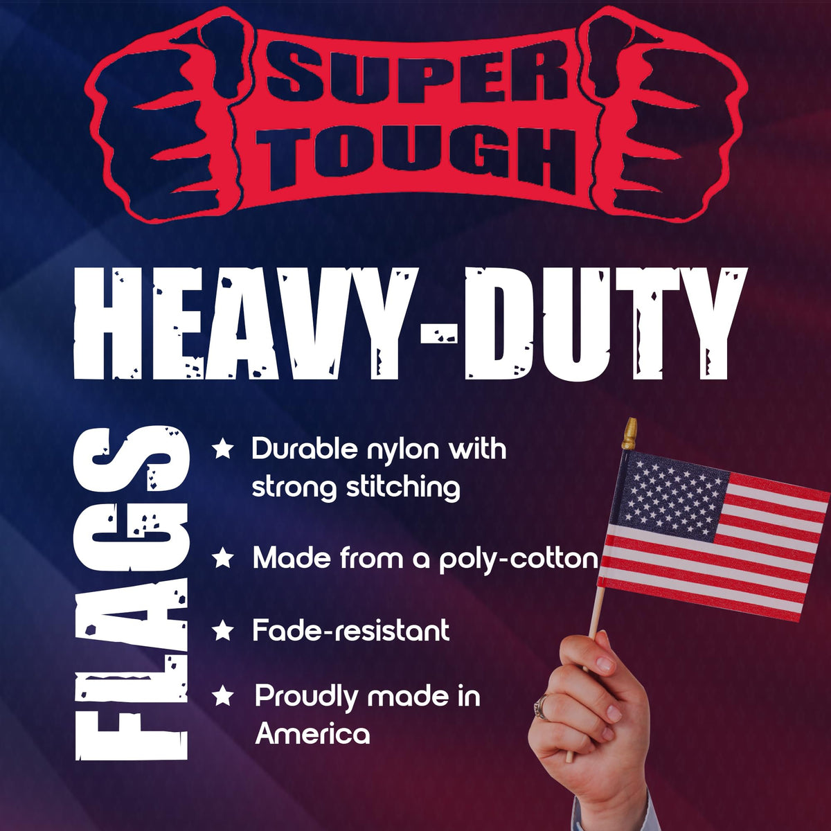Cotton fabric flag offers traditional texture and graceful movement.
