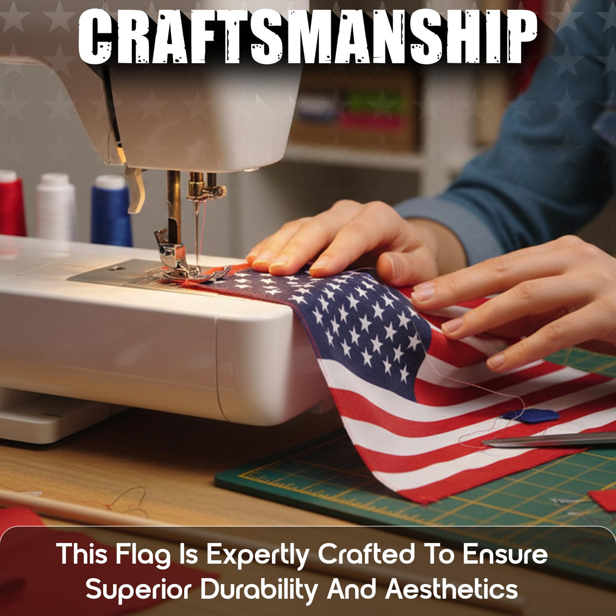 Made in USA flag set supports patriotic displays with durable stitching.