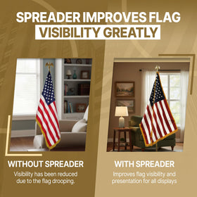 Super Tough Gold Flag Spreader 18-inch arm demonstrates extended reach for a bold 3ft spread.