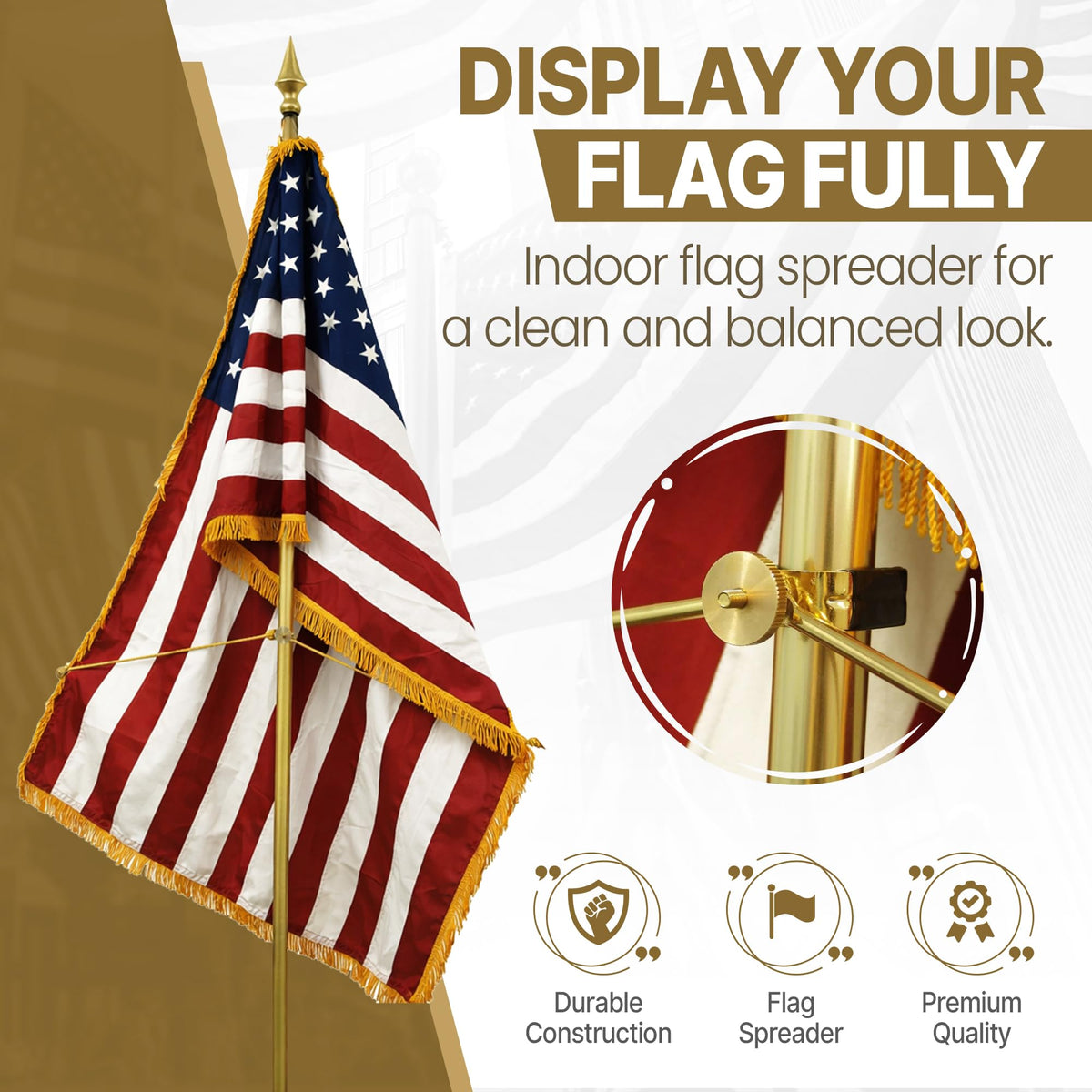 Super Tough Gold Flag Spreader 3ft spread emphasizes dramatic yet controlled presentation.