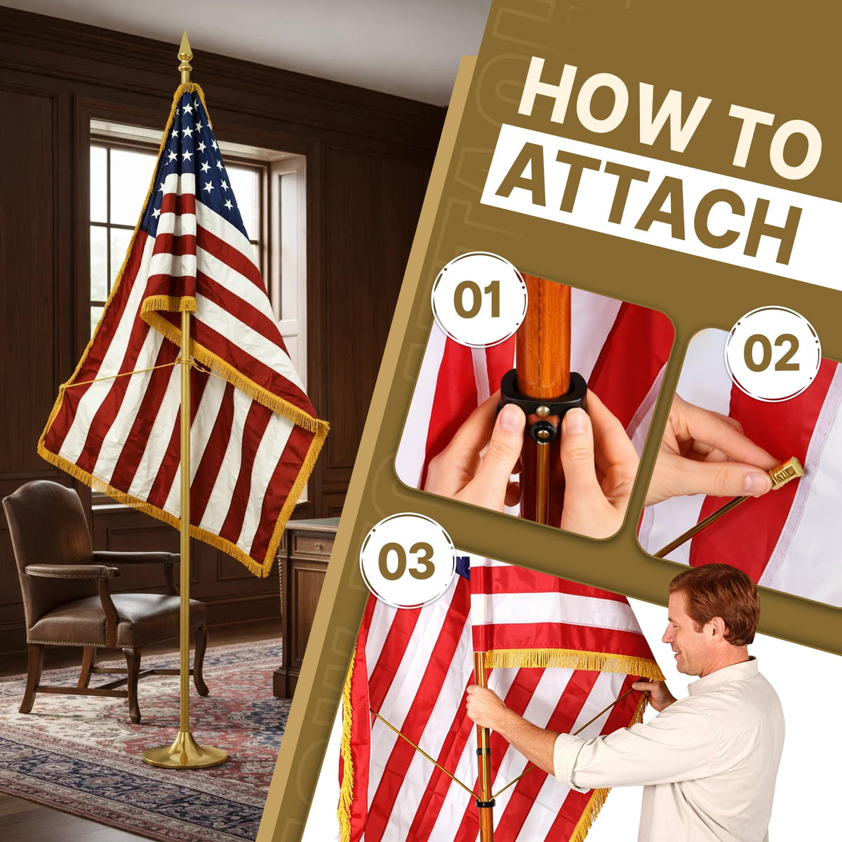 Super Tough Gold Flag Spreader fits 1-1-8 to 1-3-8 inch poles securely.