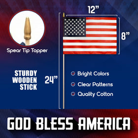 Super Tough 24-inch wooden pole flags for classrooms and ceremonies.