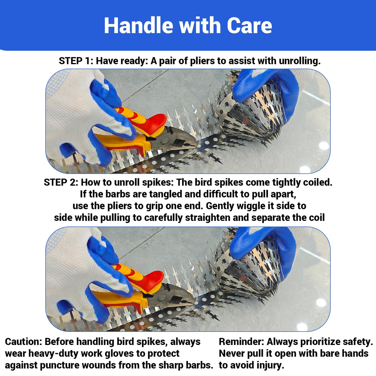 Deterrent spikes applied to fence/wall/roof by SuperAbound for outdoor defense