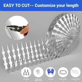 Packaging includes gloves, ties, screws for SuperAbound deterrent spikes