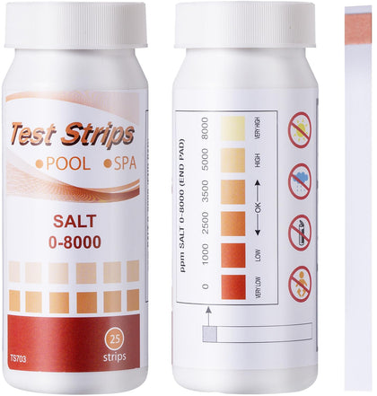 SuperCheck salt test strip bottle for quick pool salt testing.