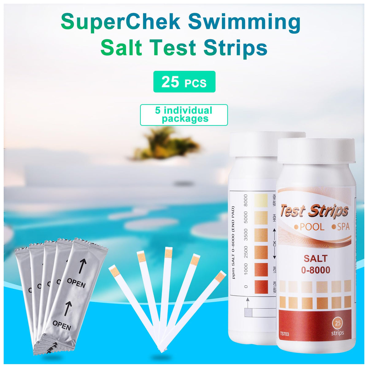 SuperCheck range indicator shows 0-8000 ppm for saltwater systems.