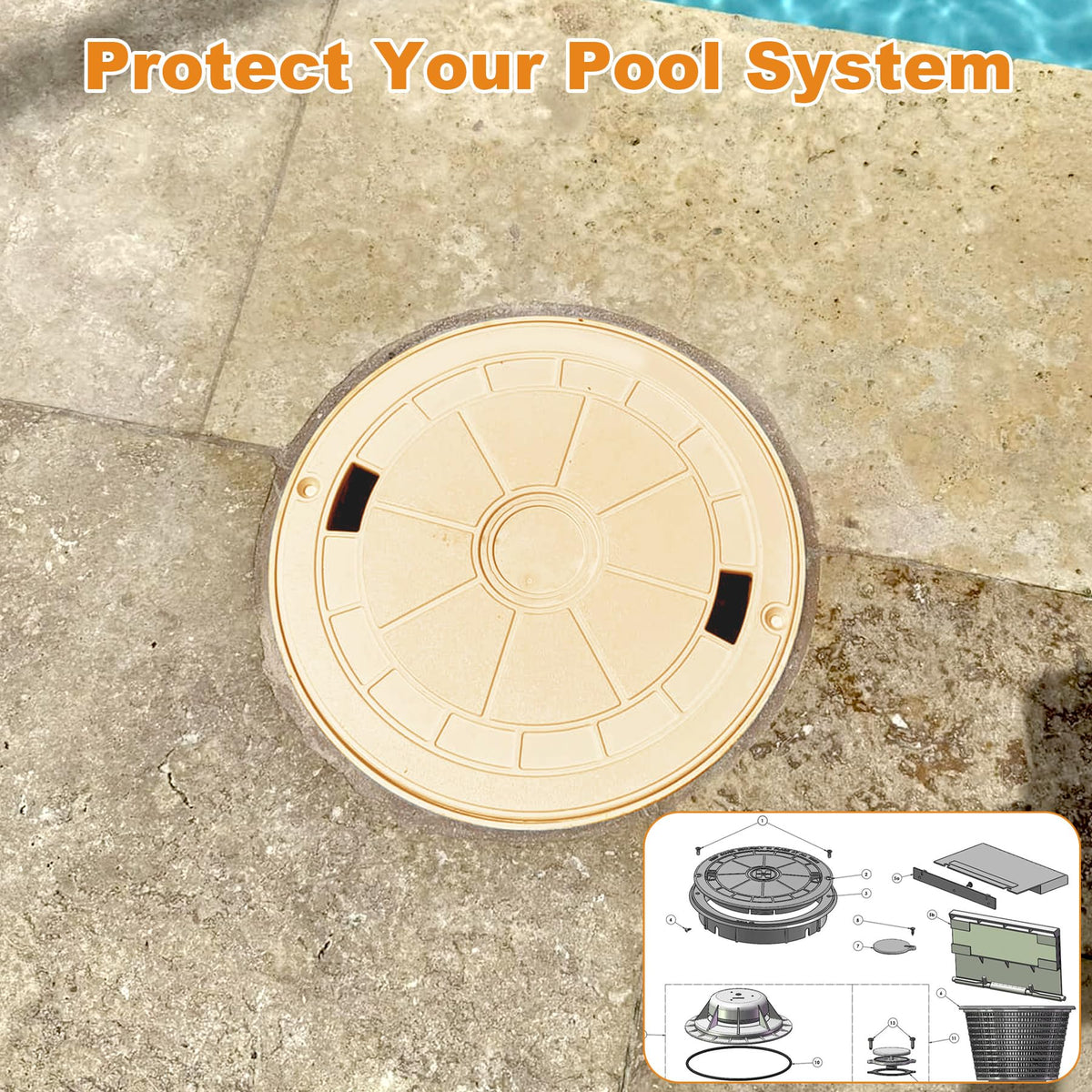 SuperDi easy-install skimmer cover simplifies DIY pool maintenance.