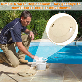 SuperDi tan skimmer cover detail, easy-to-see fit for Hayward skimmers.
