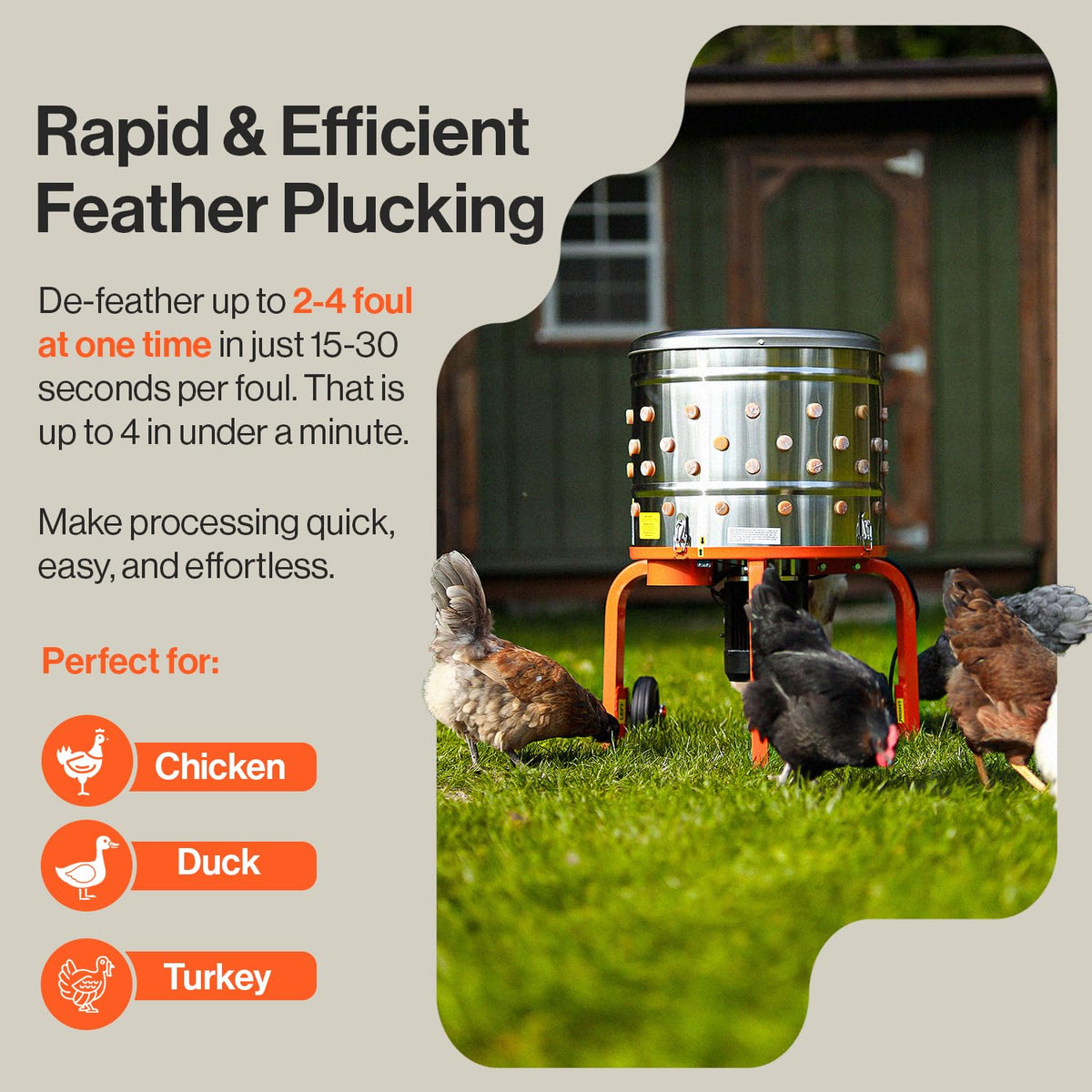 SuperHandy chicken plucker 92 soft fingers and 20-inch drum for gentle de-feathering
