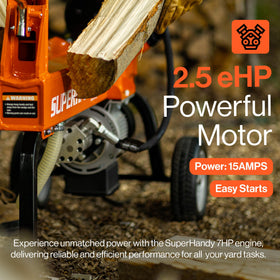 SuperHandy log splitter with 8-inch wheels enables easy transport between sites.
