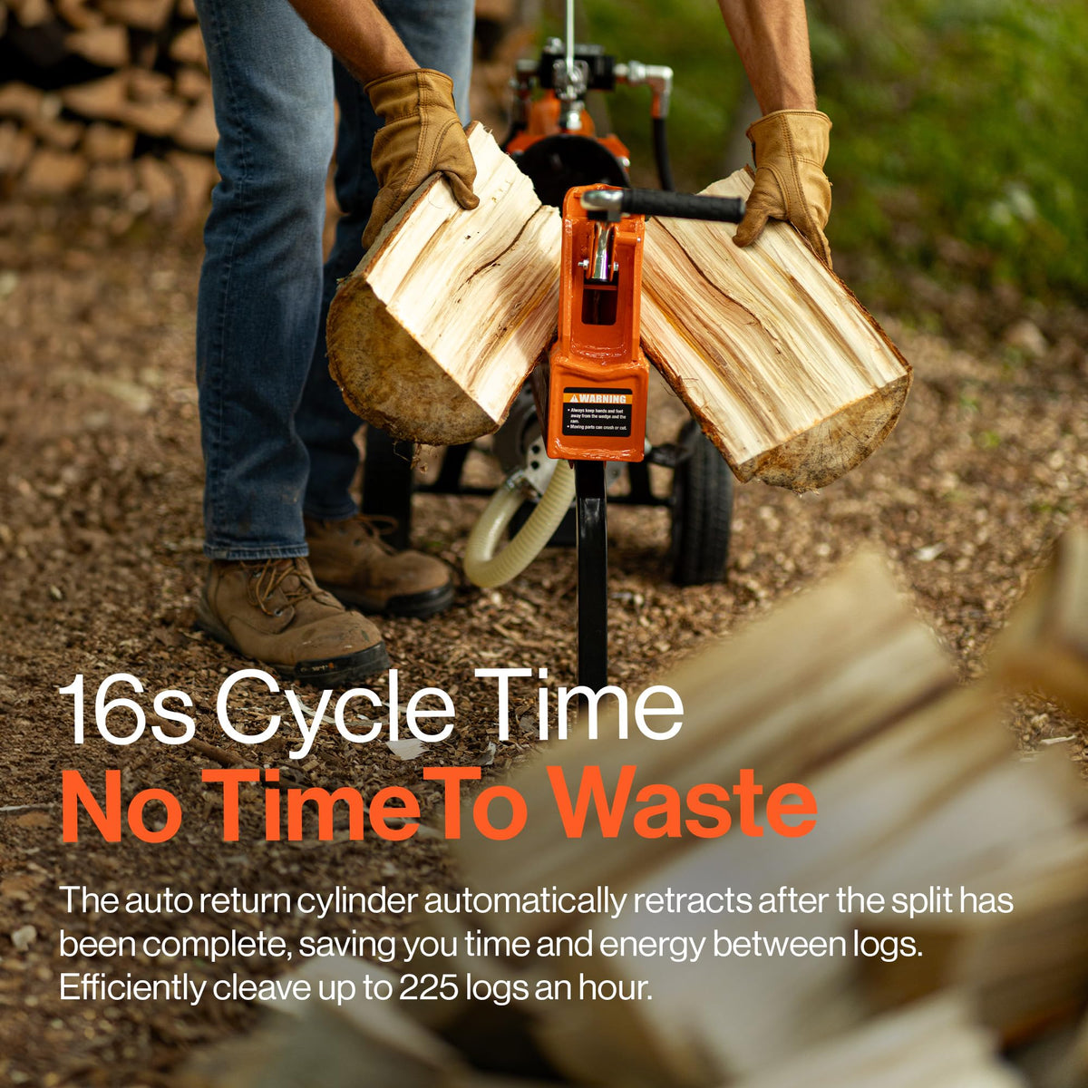 SuperHandy log splitter rapid auto-return streamlines cycle between logs.