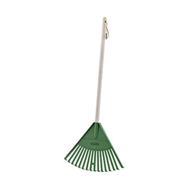 Superio Kids Rake closeup shows a sturdy plastic head for safe garden play.