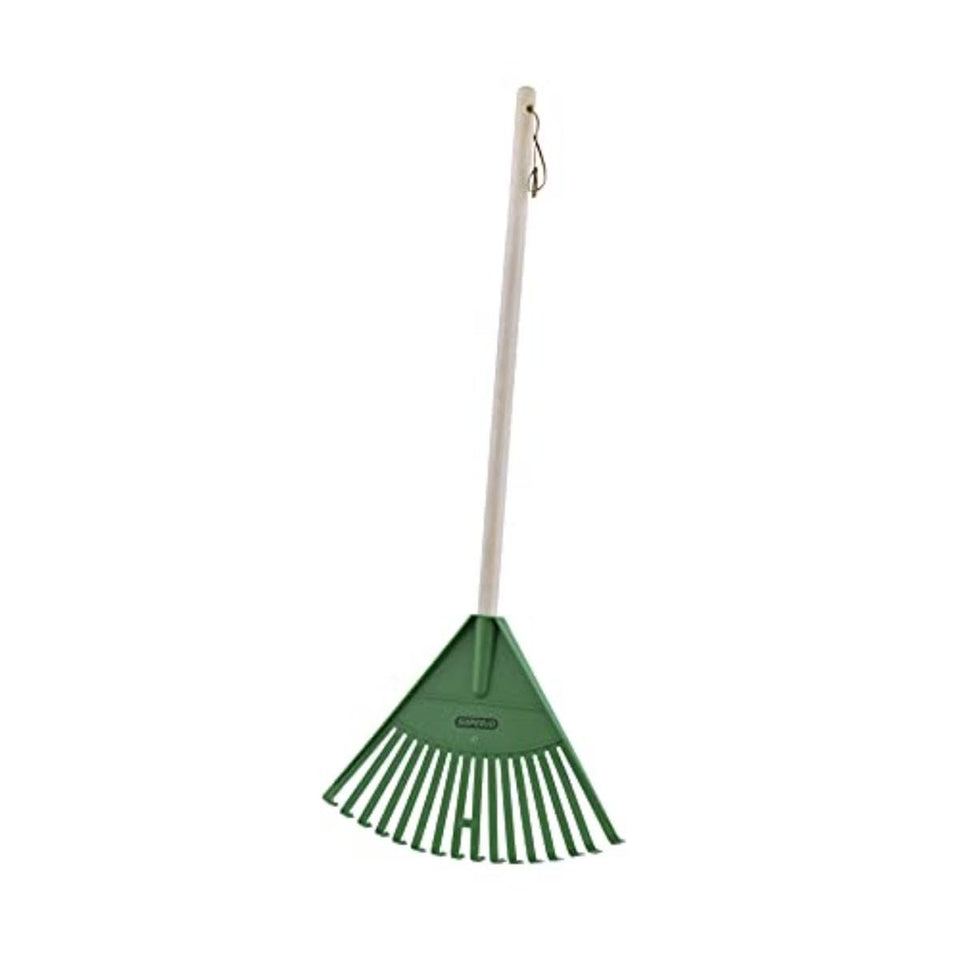 Superio Kids Rake closeup shows a sturdy plastic head for safe garden play.