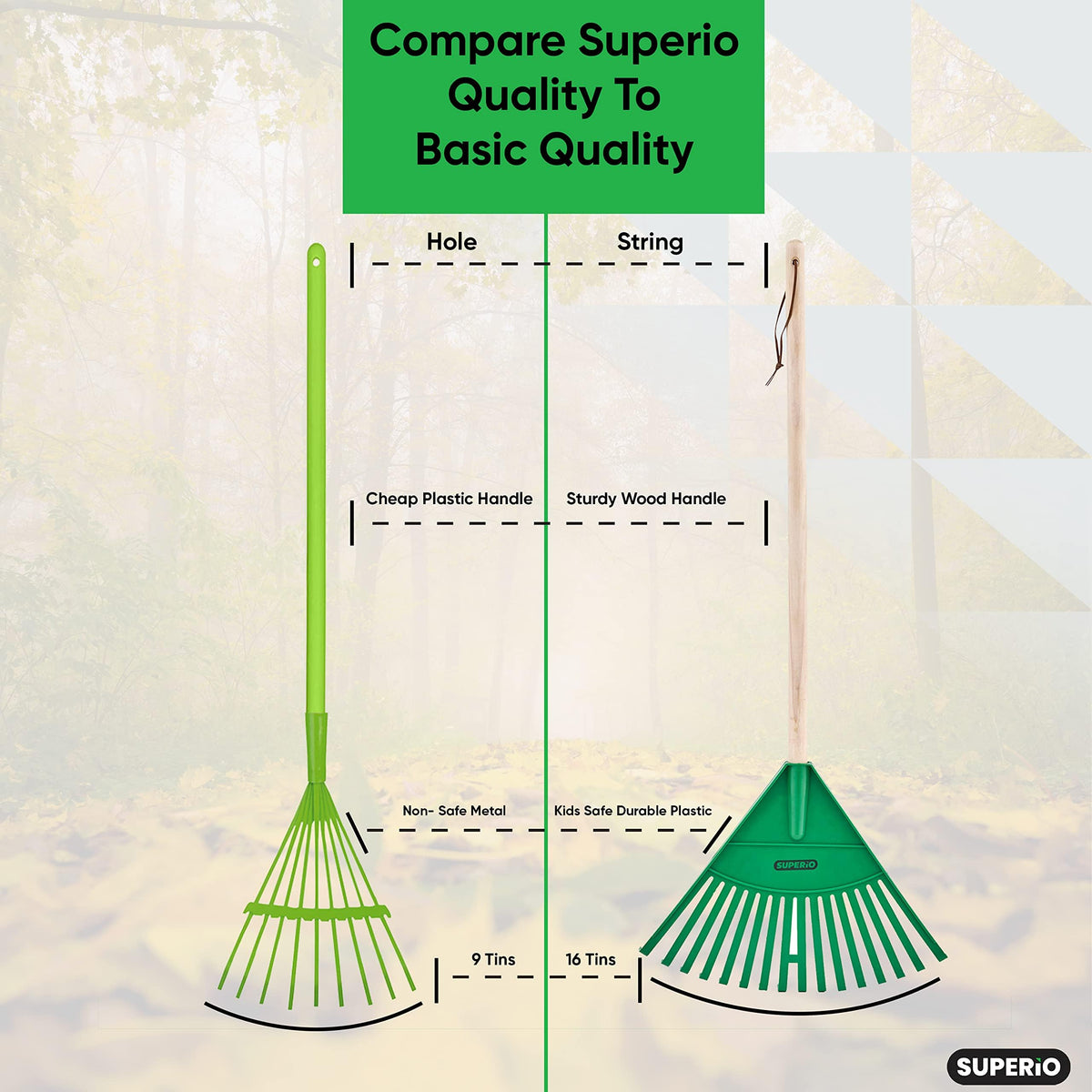 Superio Kids Rake kid-friendly-grip supports little hands during play.