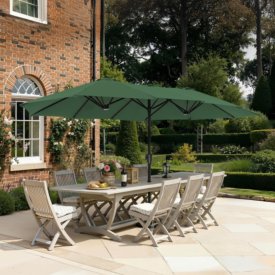 SUPERJARE 13ft umbrella canopy in forest green providing wide shade for outdoor dining