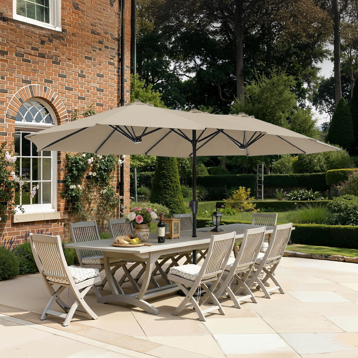 SUPERJARE 13ft umbrella side view showing expansive patio shade