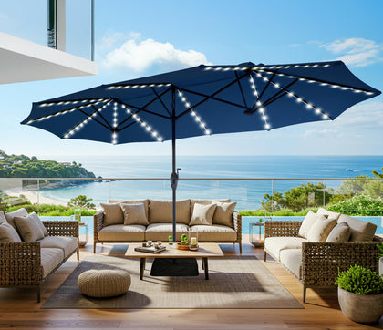 SUPERJARE 13ft umbrella providing broad shade coverage for outdoor dining and lounging