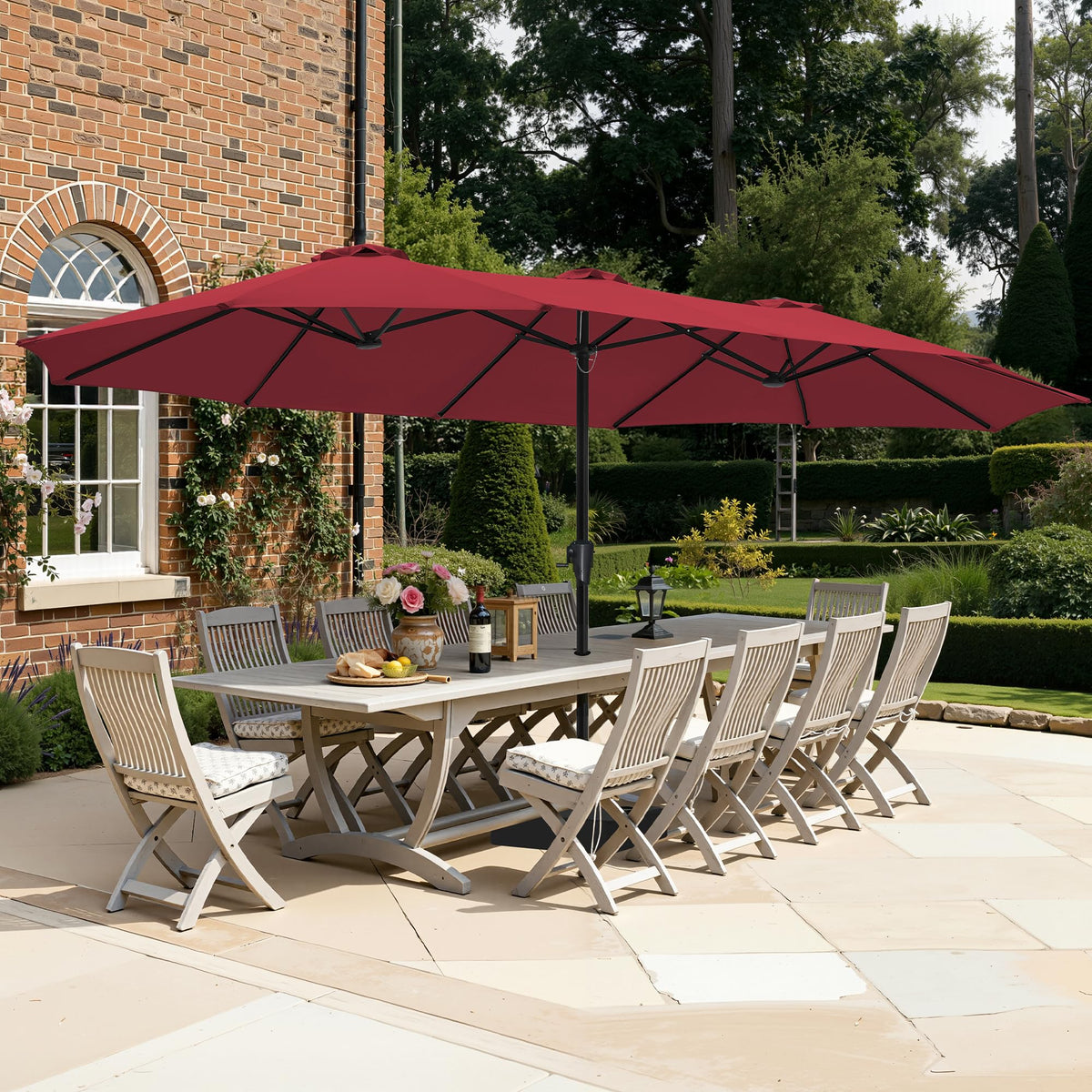 Brand's base included for quick setup and stable placement on decks and patios.