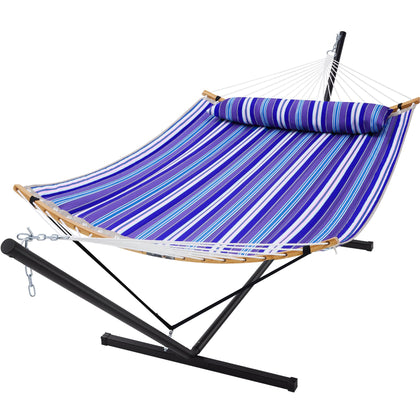 SUPERJARE curved-bar hammock with stand for stable outdoor lounging