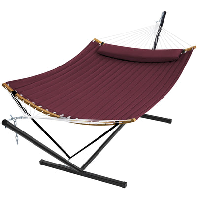 SUPERJARE curved-bar hammock with stand, front view for outdoor relaxation.