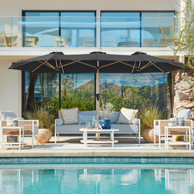 SUPERJARE double sided pool umbrella demonstrates versatile sun protection by the water