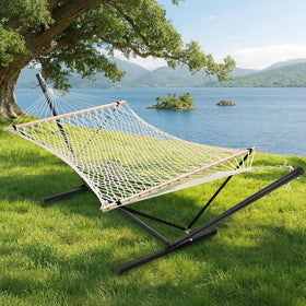 SUPERJARE durable cotton rope hammock provides breathable comfort on hot days.